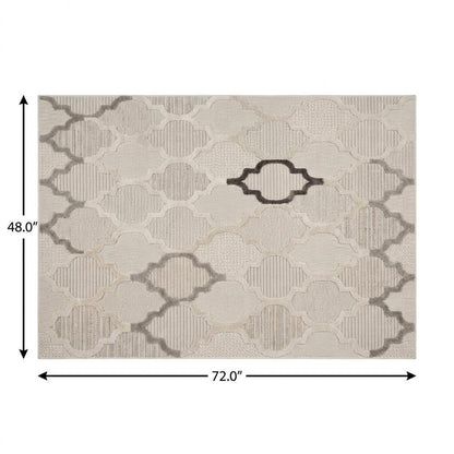 4' X 6' Cream and Beige Geometric Distressed Area Rug