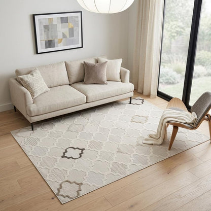 5' X 8' Cream and Beige Geometric Distressed Area Rug