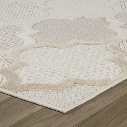 5' X 8' Cream and Beige Geometric Distressed Area Rug