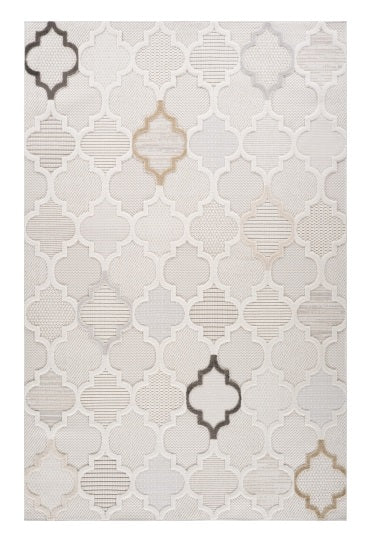 5' X 8' Cream and Beige Geometric Distressed Area Rug