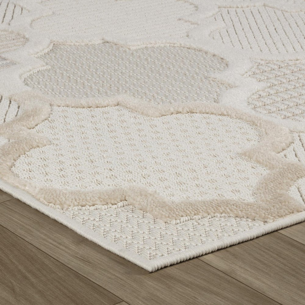 7' X 10' Cream and Beige Geometric Distressed Area Rug