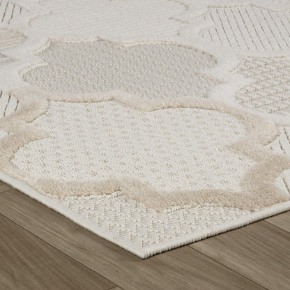7' X 10' Cream and Beige Geometric Distressed Area Rug