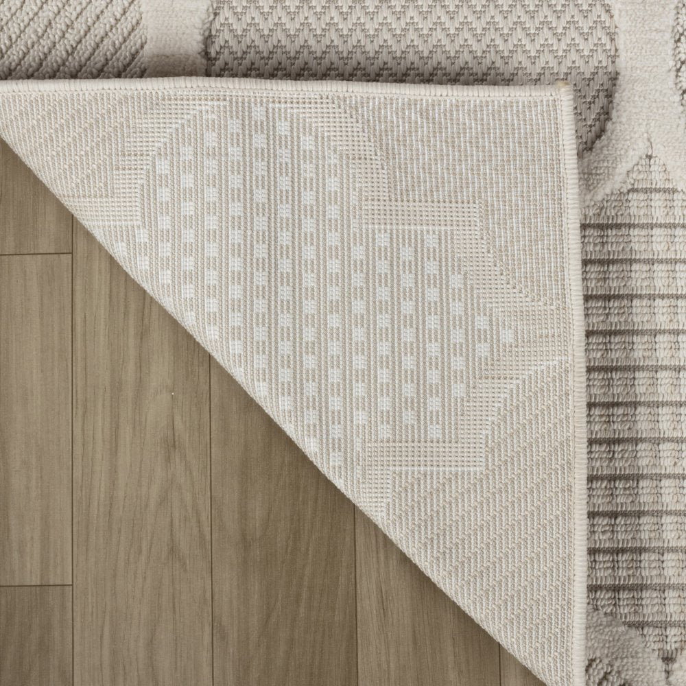 7' X 10' Cream and Beige Geometric Distressed Area Rug