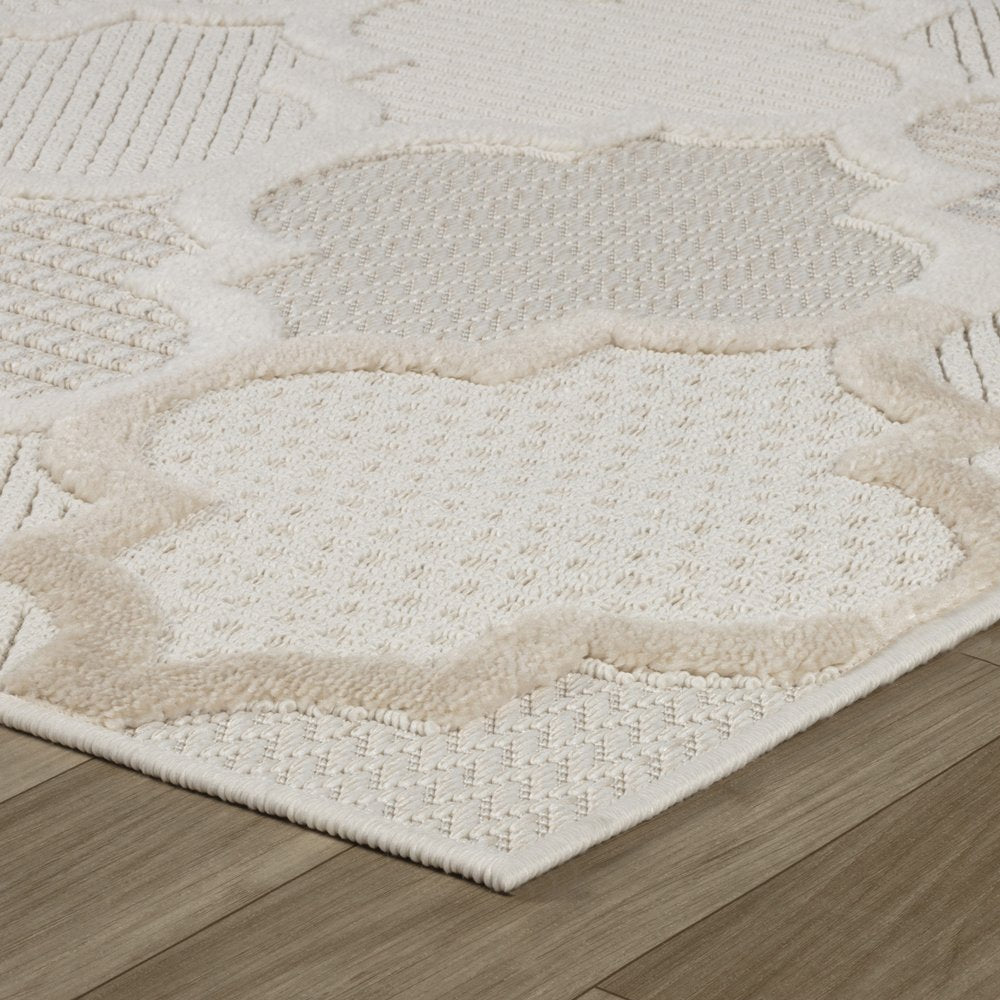 7' X 10' Cream and Beige Geometric Distressed Area Rug