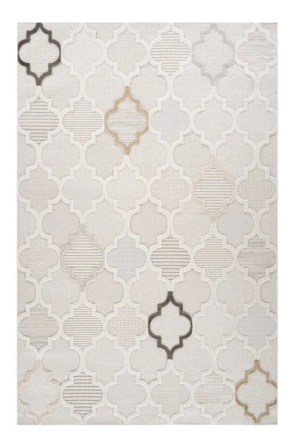 7' X 10' Cream and Beige Geometric Distressed Area Rug