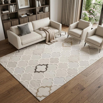7' X 10' Cream and Beige Geometric Distressed Area Rug
