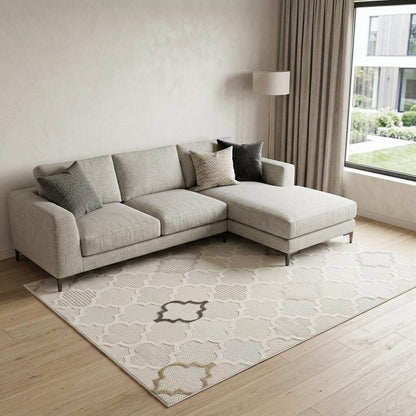 7' X 10' Cream and Beige Geometric Distressed Area Rug