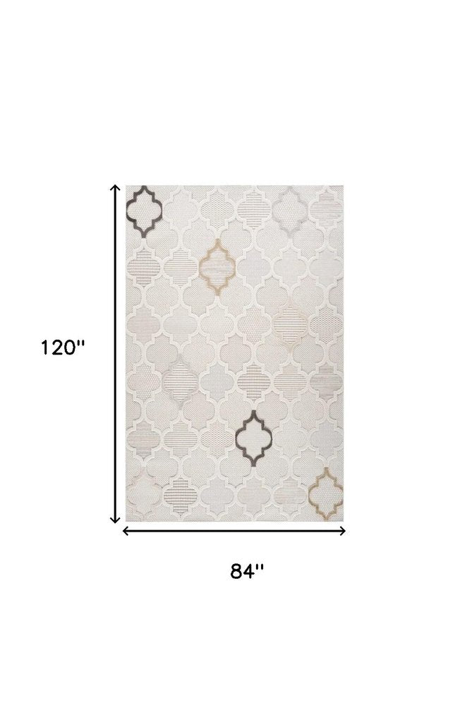 7' X 10' Cream and Beige Geometric Distressed Area Rug