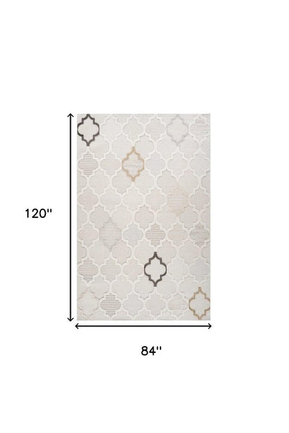 7' X 10' Cream and Beige Geometric Distressed Area Rug