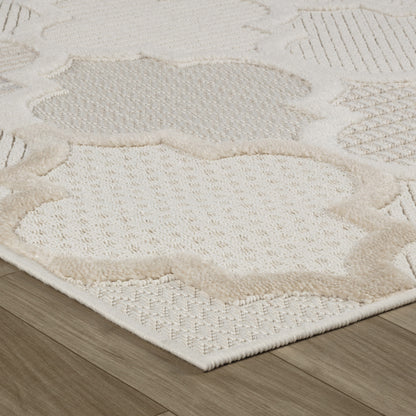 8' X 11' Cream and Beige Geometric Distressed Area Rug