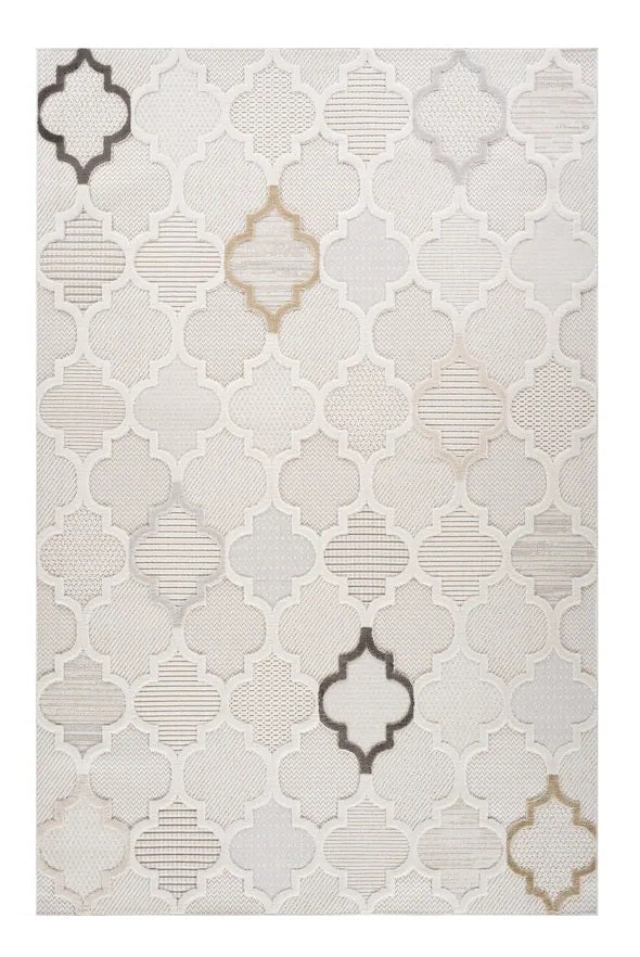 8' X 11' Cream and Beige Geometric Distressed Area Rug