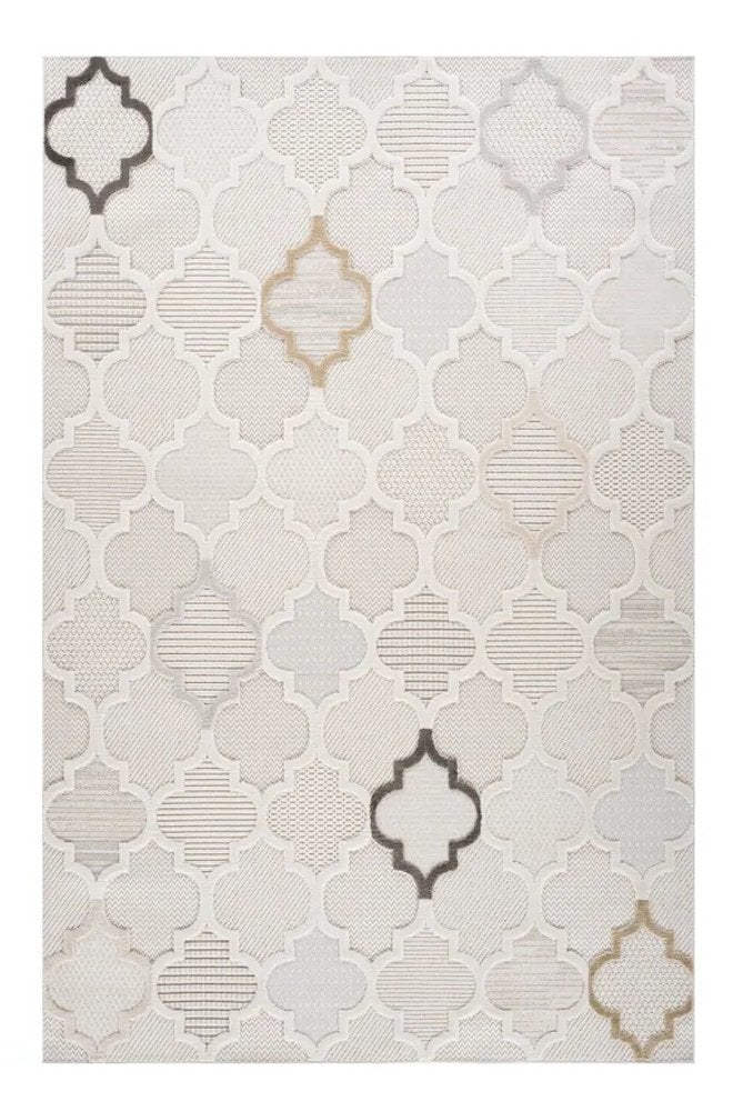 8' X 11' Cream and Beige Geometric Distressed Area Rug