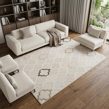 8' X 11' Cream and Beige Geometric Distressed Area Rug