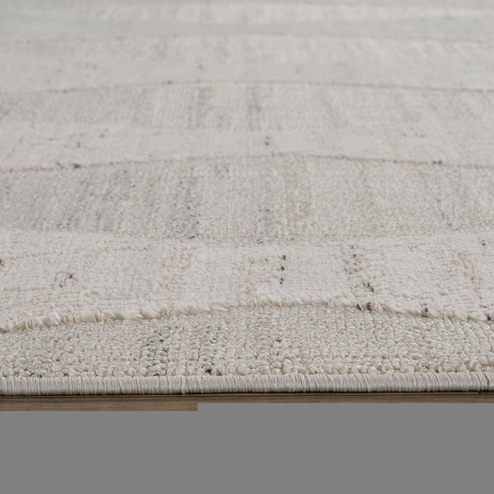 8' Cream and Beige Geometric Distressed Runner Rug