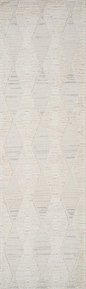 8' Cream and Beige Geometric Distressed Runner Rug