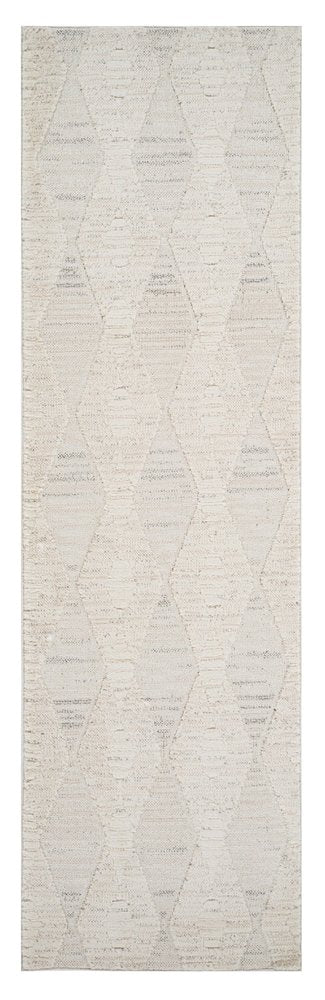 8' Cream and Beige Geometric Distressed Runner Rug