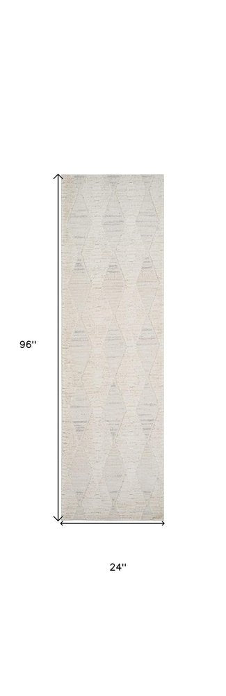 8' Cream and Beige Geometric Distressed Runner Rug