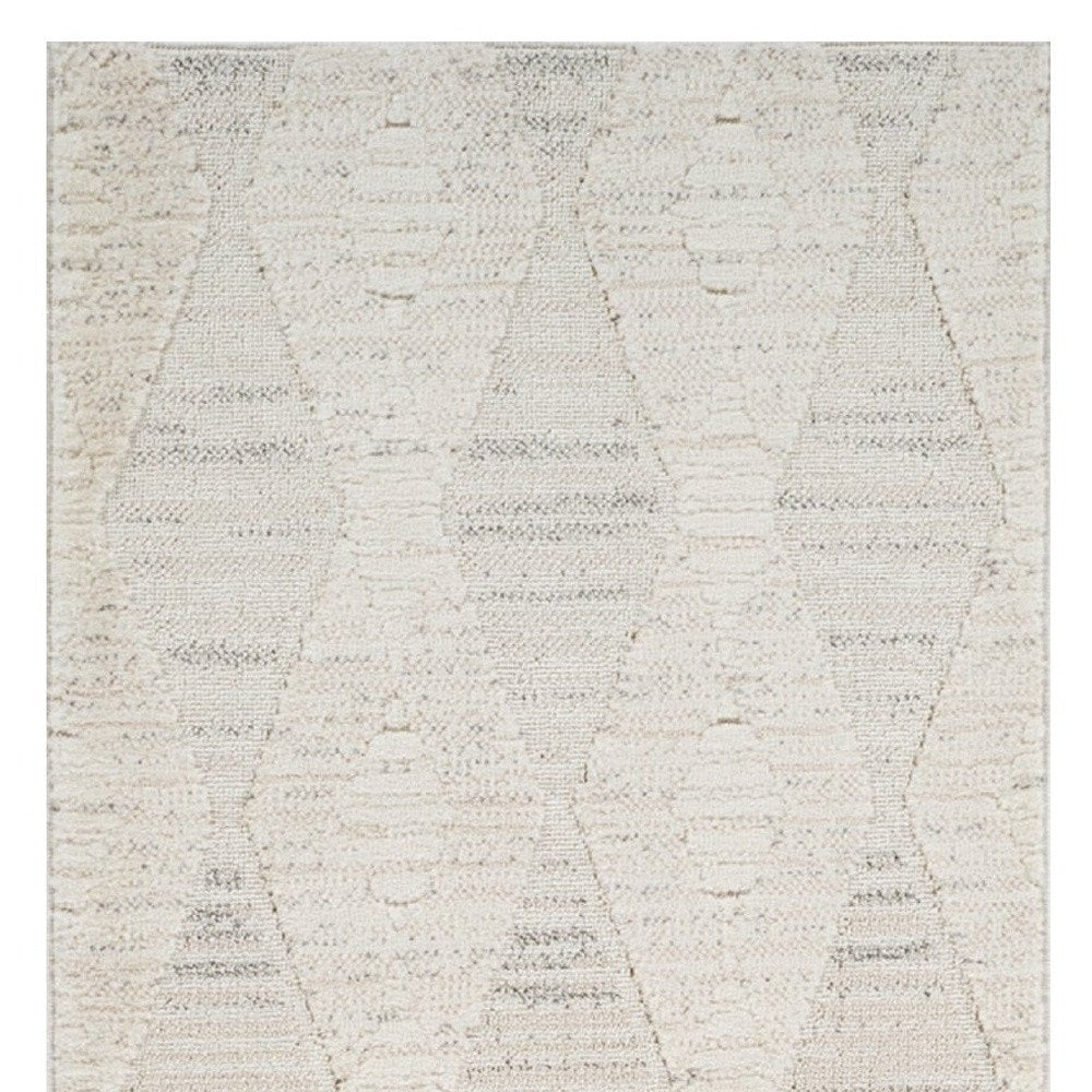 8' Cream and Beige Geometric Distressed Runner Rug
