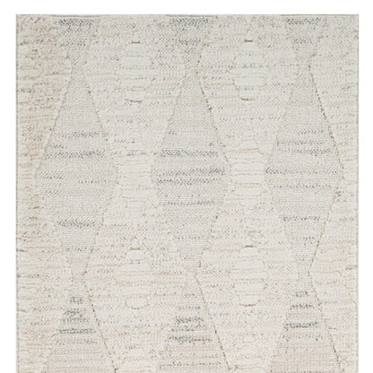 8' Cream and Beige Geometric Distressed Runner Rug