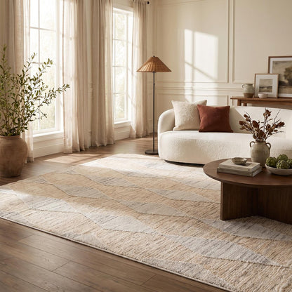 4' X 6' Cream and Beige Geometric Distressed Area Rug