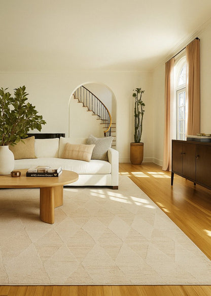 4' X 6' Cream and Beige Geometric Distressed Area Rug