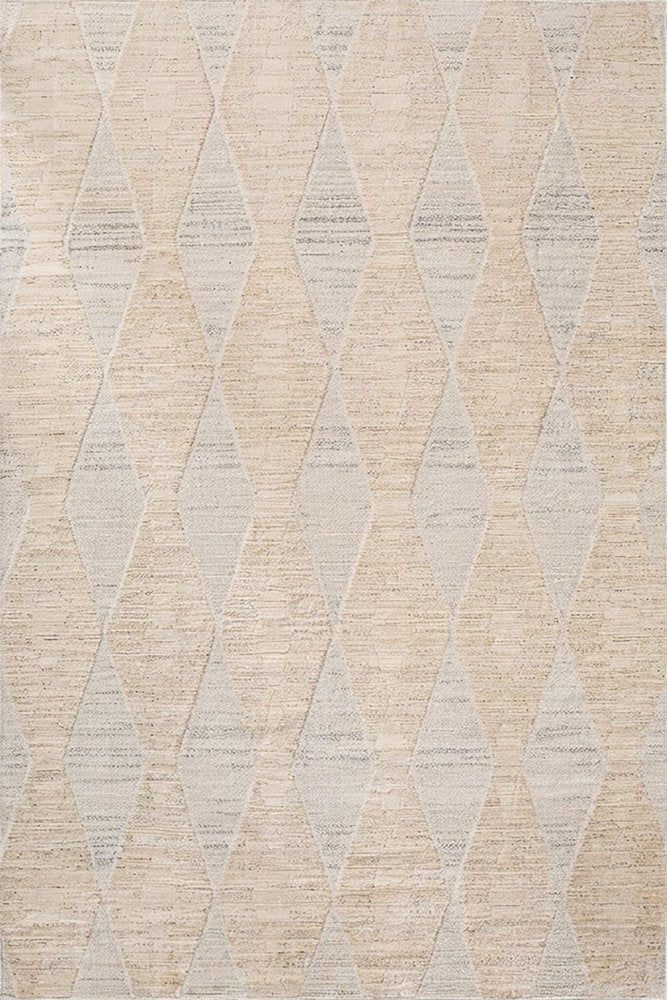 5' X 8' Cream and Beige Geometric Distressed Area Rug