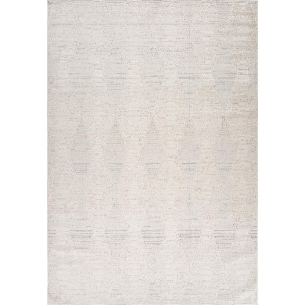 5' X 8' Cream and Beige Geometric Distressed Area Rug