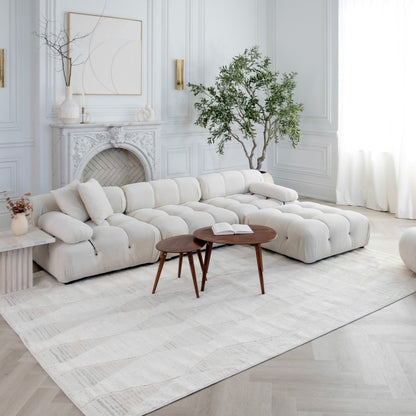 5' X 8' Cream and Beige Geometric Distressed Area Rug