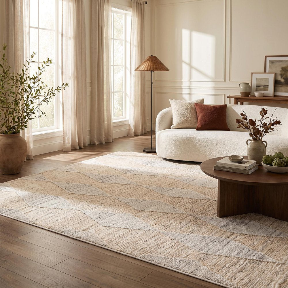 7' X 10' Cream and Beige Geometric Distressed Area Rug
