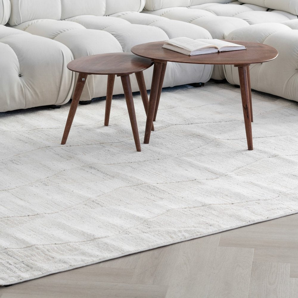 7' X 10' Cream and Beige Geometric Distressed Area Rug