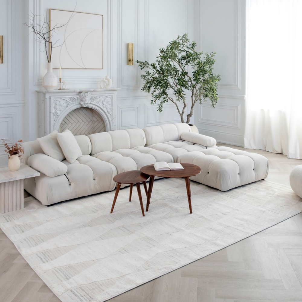 7' X 10' Cream and Beige Geometric Distressed Area Rug