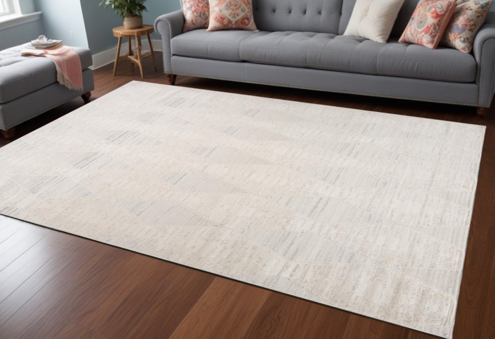 7' X 10' Cream and Beige Geometric Distressed Area Rug