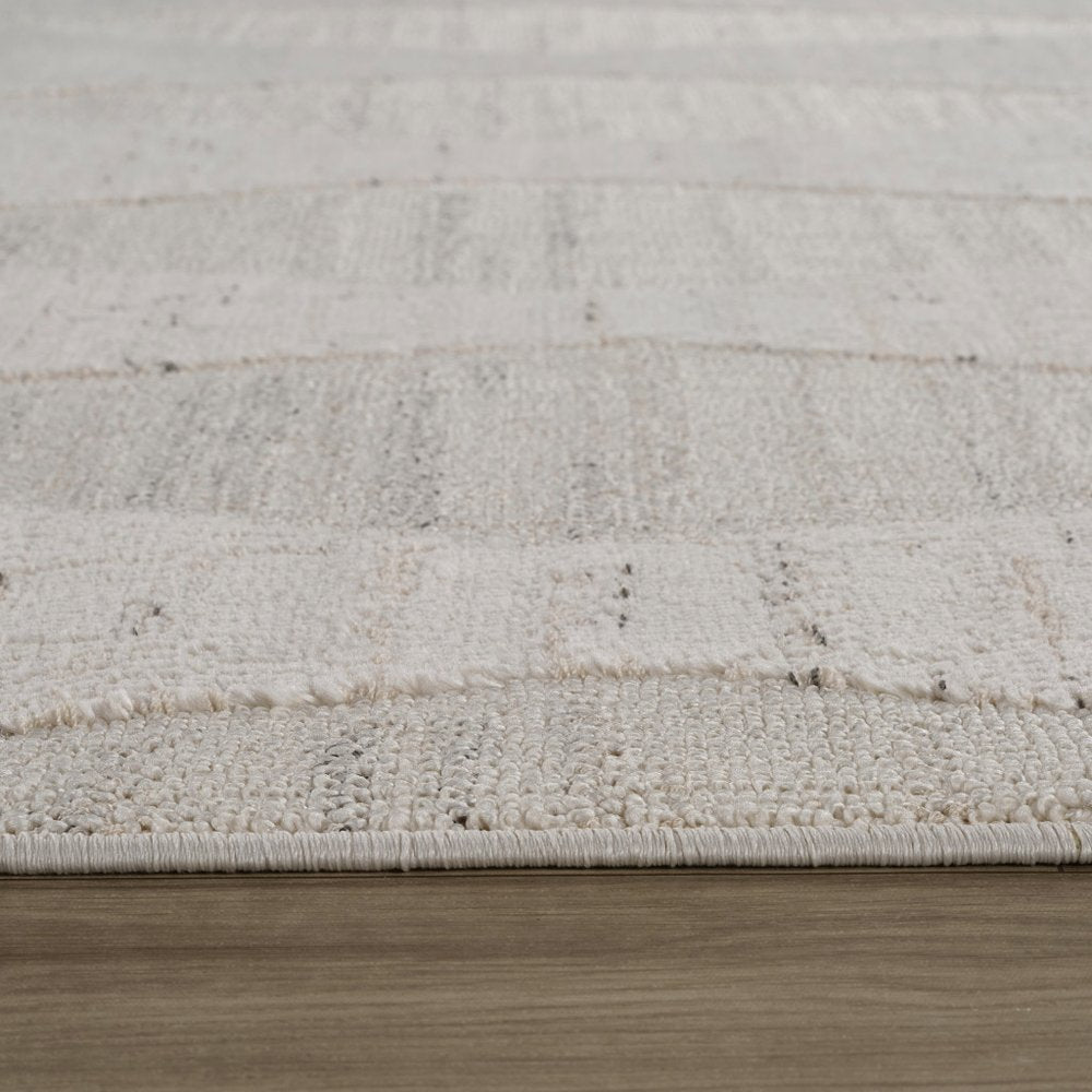 8' X 11' Cream and Beige Geometric Distressed Area Rug