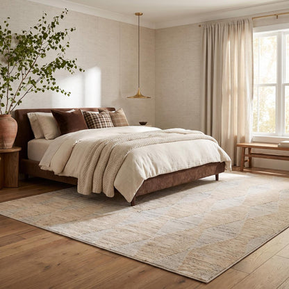 8' X 11' Cream and Beige Geometric Distressed Area Rug