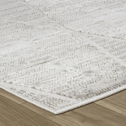 2' X 5' Gray and Ivory Geometric Distressed Area Rug