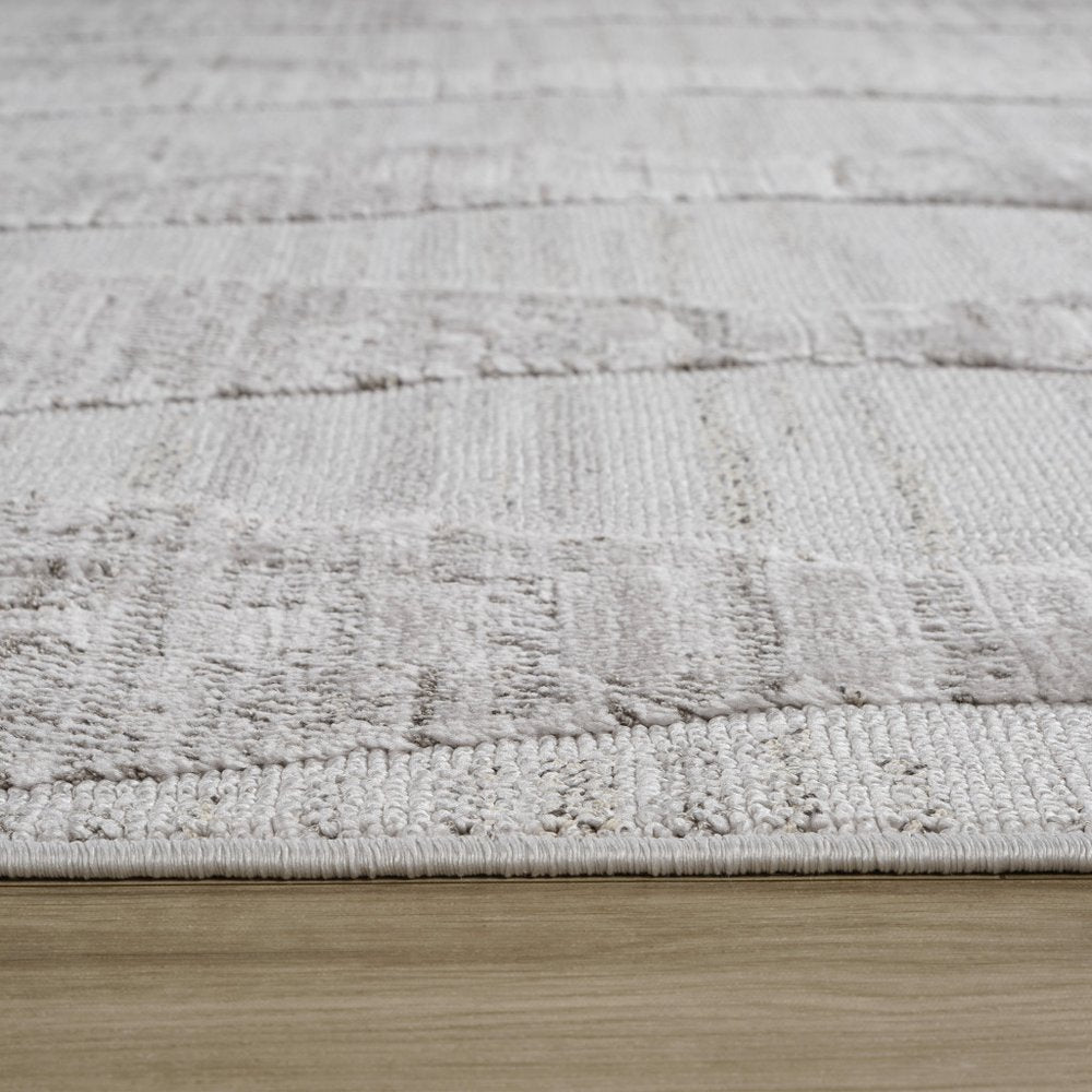 2' X 5' Gray and Ivory Geometric Distressed Area Rug
