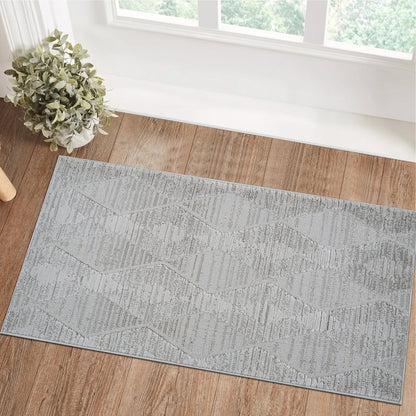 2' X 5' Gray and Ivory Geometric Distressed Area Rug