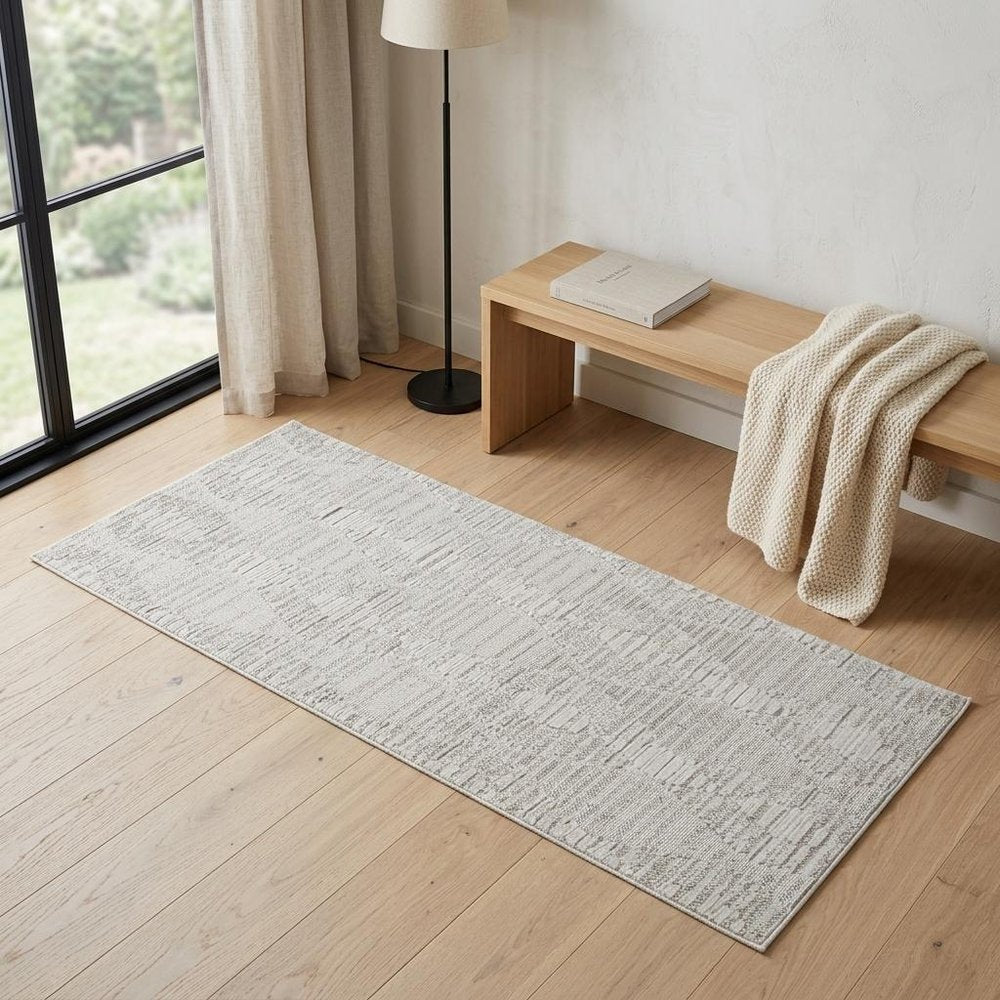 2' X 5' Gray and Ivory Geometric Distressed Area Rug