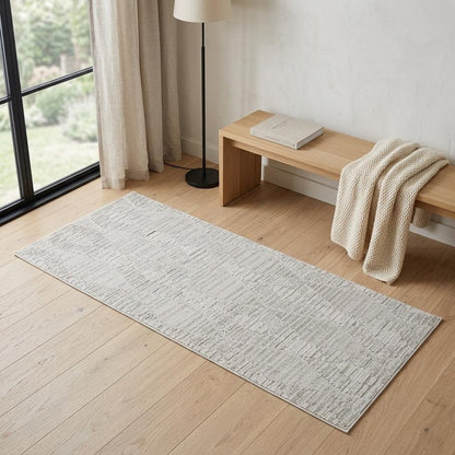 2' X 5' Gray and Ivory Geometric Distressed Area Rug