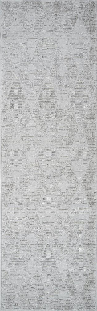 8' Gray And Ivory Geometric Distressed Runner Rug