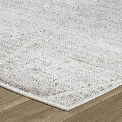 8' Gray And Ivory Geometric Distressed Runner Rug