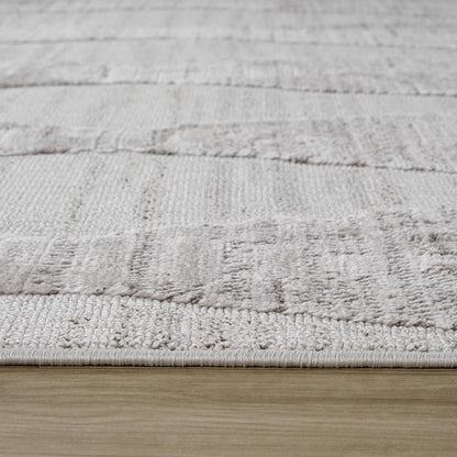 8' Gray And Ivory Geometric Distressed Runner Rug