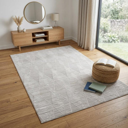 4' X 6' Gray and Ivory Geometric Distressed Area Rug