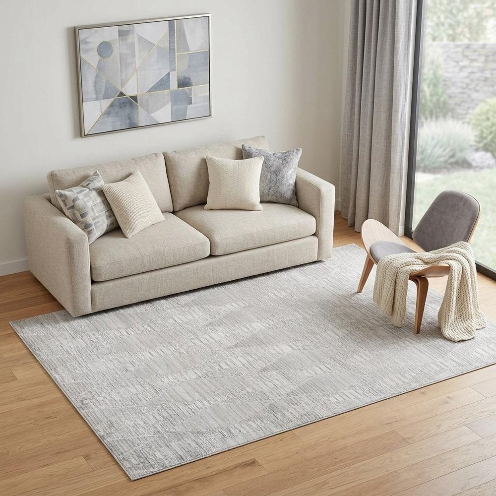 5' X 8' Gray and Ivory Geometric Distressed Area Rug