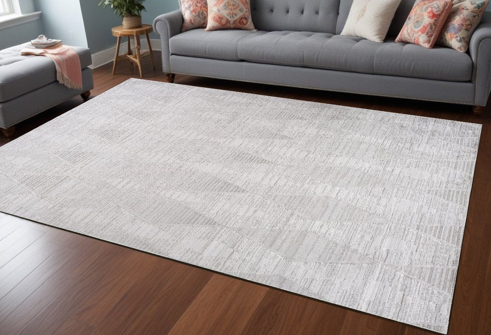 7' X 10' Gray and Ivory Geometric Distressed Area Rug