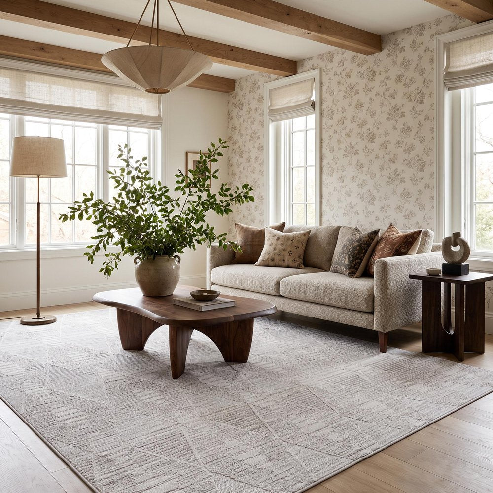 8' X 11' Gray and Ivory Geometric Distressed Area Rug