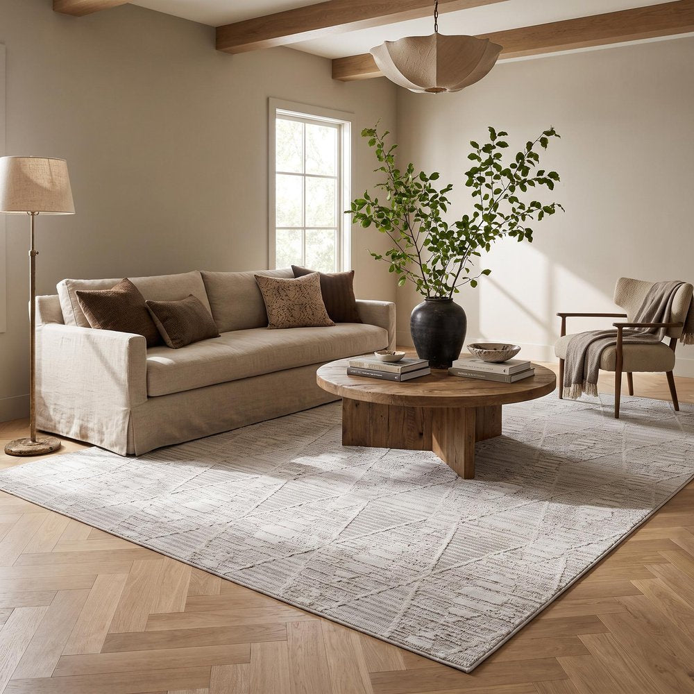 8' X 11' Gray and Ivory Geometric Distressed Area Rug