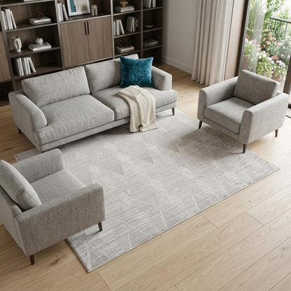 8' X 11' Gray and Ivory Geometric Distressed Area Rug