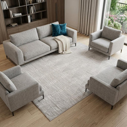 8' X 11' Gray and Ivory Geometric Distressed Area Rug