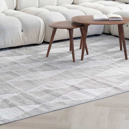 8' X 11' Gray and Ivory Geometric Distressed Area Rug